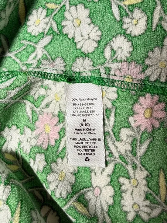 Scoop Floral V-Neck Midi Dress Short Puff Sleeves Spring Summer Party Green M - Picture 6 of 7